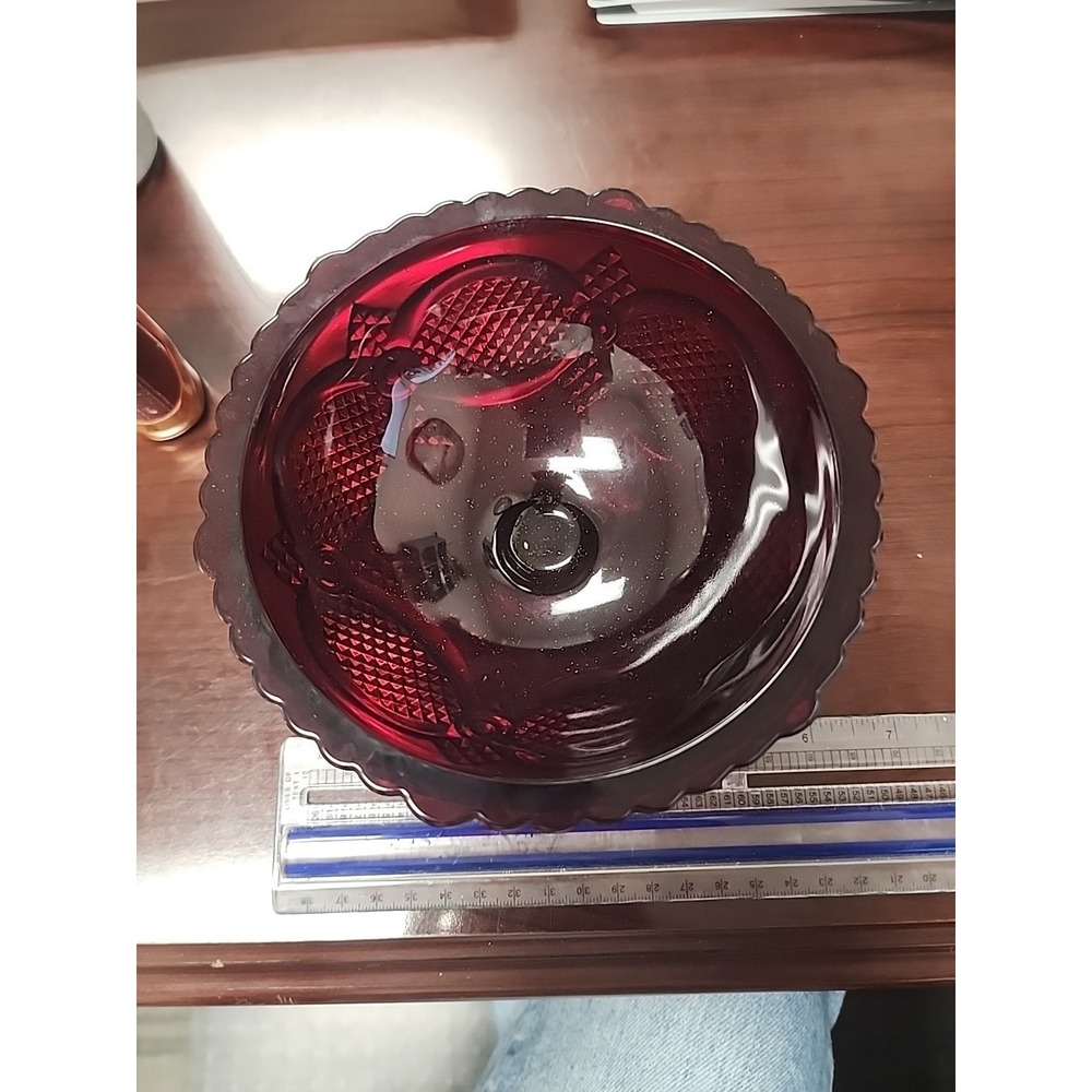 Vintage Avon 1876 Cape Cod‎ Collection Ruby Red Pressed Glass Footed Candy Dish - Picture 2 of 8